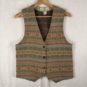 Vintage ORVIS Tapestry Vest Size Medium Western Native American Print Aztec